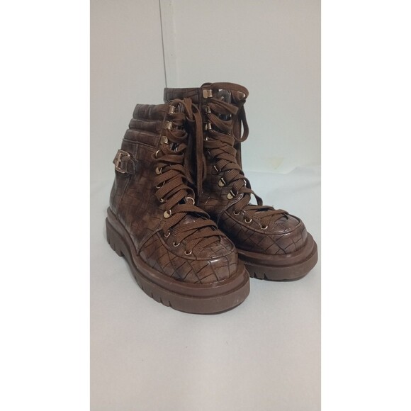 Shane Justin Women's Combat Boots Brown Size 38 Boho Lace Up Unique - Picture 1 of 9